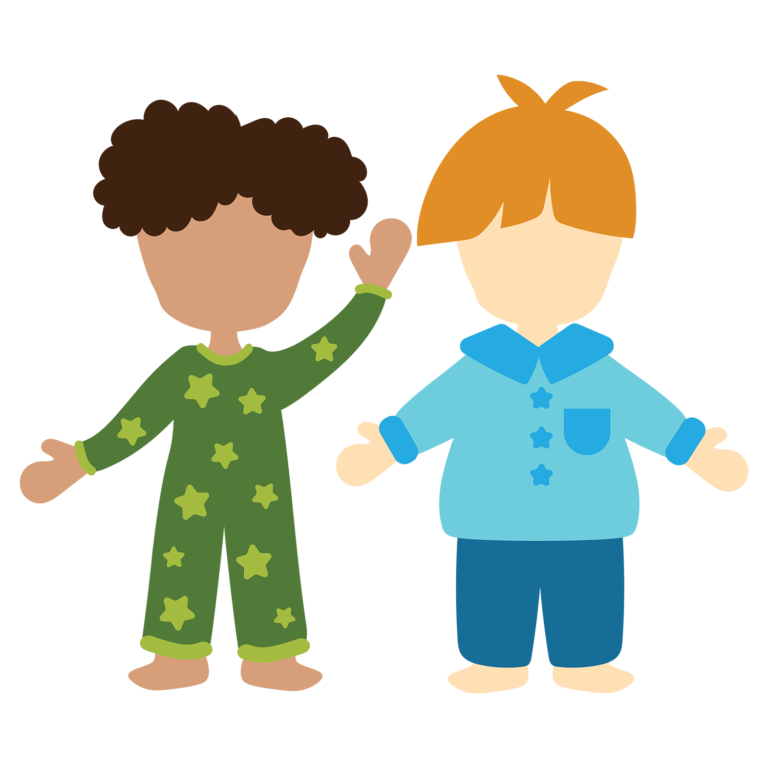 clipart of two children wearing pyjamas.